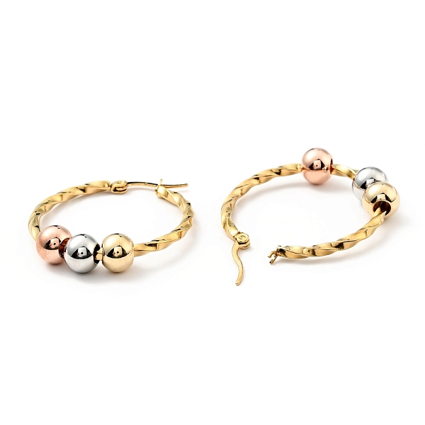

PandaHall Vacuum Plating 201 Stainless Steel Beaded Hoop Earrings with 316 Stainless Steel Pins for Women, Mixed Color, 35x2.5mm, Pin: 0.6mm...