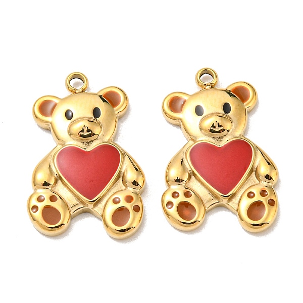 

PandaHall 304 Stainless Steel Enamel Pendants, Bear with Heart Charm, Real 14K Gold Plated, 18x12x2.5mm, Hole: 1.5mm Stainless Steel+Enamel..., Red