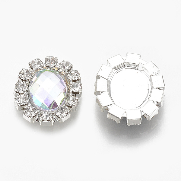

PandaHall Brass Flat Back Cabochons, with Rhinestone and Acrylic Rhinestone, Faceted, Oval, Silver Color Plated, Clear AB, 16x14.5x4mm..., White