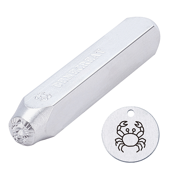 PandaHall Iron Seal Stamps, Stamping Tools, for Leather Craft, 12 Constellations Patterns, Cancer, 65.5x10mm Iron Cancer