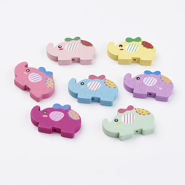 

PandaHall Natural Wood Printed Beads, Dyed, Elephant, Mixed Color, 20x30x5mm, Hole: 2mm, about 460pcs/500g Wood Elephant Multicolor