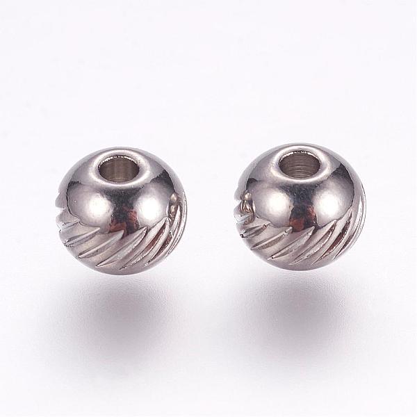 

PandaHall 304 Stainless Steel Beads, Round with Twill, Stainless Steel Color, 6x5mm, Hole: 1.5mm 304 Stainless Steel Round