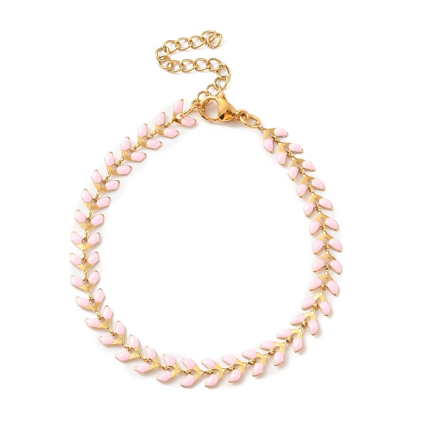 

PandaHall Enamel Ear of Wheat Link Chains Bracelet, Vacuum Plating 304 Stainless Steel Jewelry for Women, Pearl Pink, 6-7/8 inch(17.6cm) 304...
