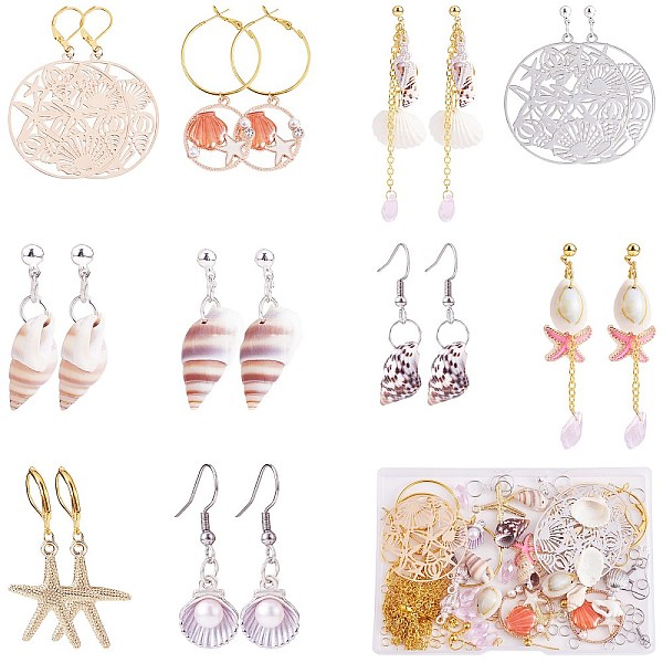 

PandaHall DIY Natural Shell Drop Earring Making Kit, Including Brass & Alloy Enamel Starfish & Shell Shape Pendants, 304 Stainless Steel &..., Multicolor