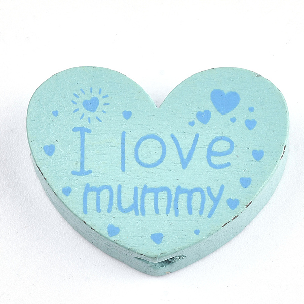 

PandaHall Natural Wood Beads, Dyed, Heart with Word I Love Mummy, For Mother's Day Jewelry Making, Medium Aquamarine, 23x29x7mm, Hole: 2.5mm..., Green