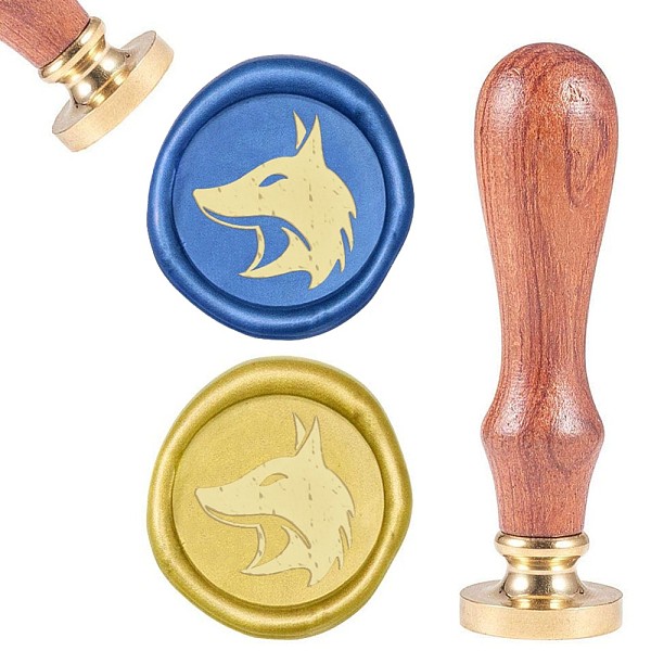 

PandaHall DIY Scrapbook, Brass Wax Seal Stamp and Wood Handle Sets, Fox, Golden, 8.9x2.5cm, Stamps: 25x14.5mm Brass