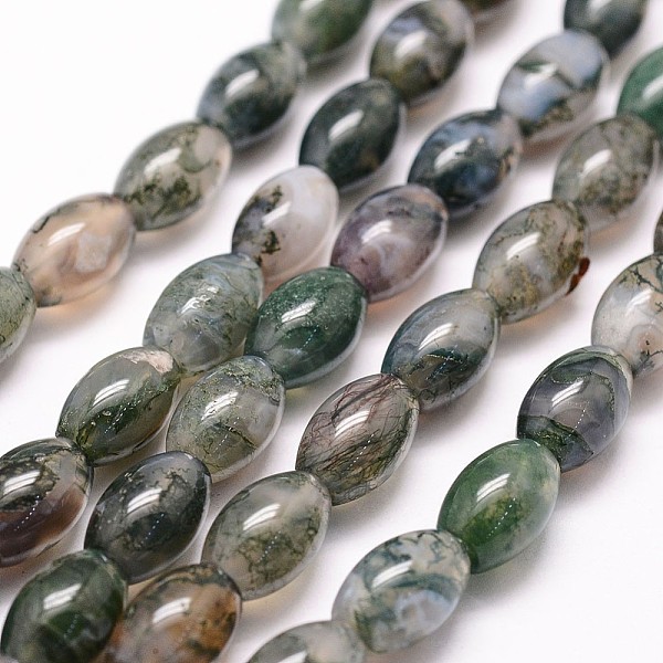 

PandaHall Natural Moss Agate Beads Strands, Rice, 12x8mm, Hole: 1.2mm, 33pcs/strand, 15.7 inch Moss Agate Rice