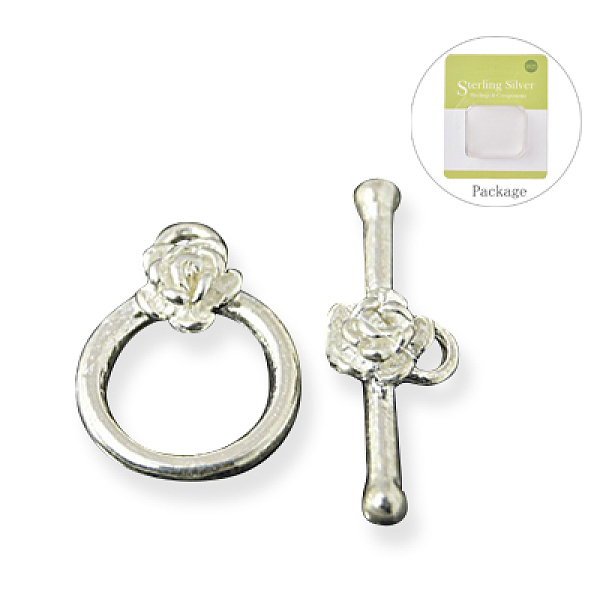PandaHall Sterling Silver Toggle Clasps, Ring: 15x11mm, Bar: 19x8mm, Hole: 2mm Sterling Silver Ring
