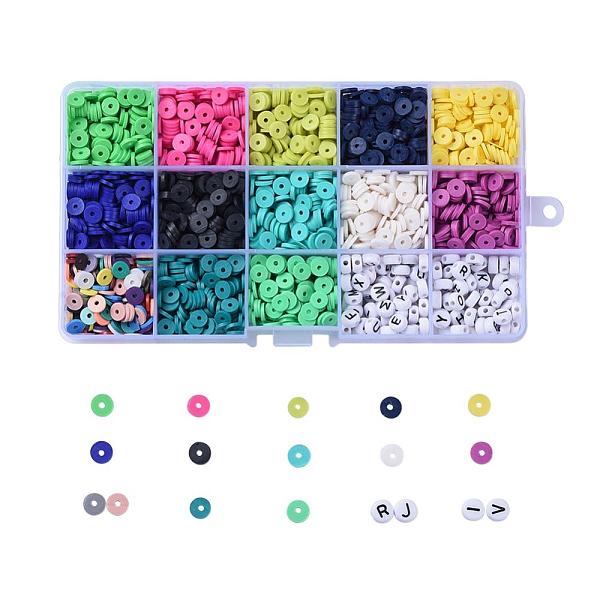 

PandaHall 2470~2600 Pcs 13 Colors Heishi Beads Kits, Handmade Polymer Clay Flat Round/Disc Beads, with 140 Pcs Random Acrylic Letter Beads..., Multicolor