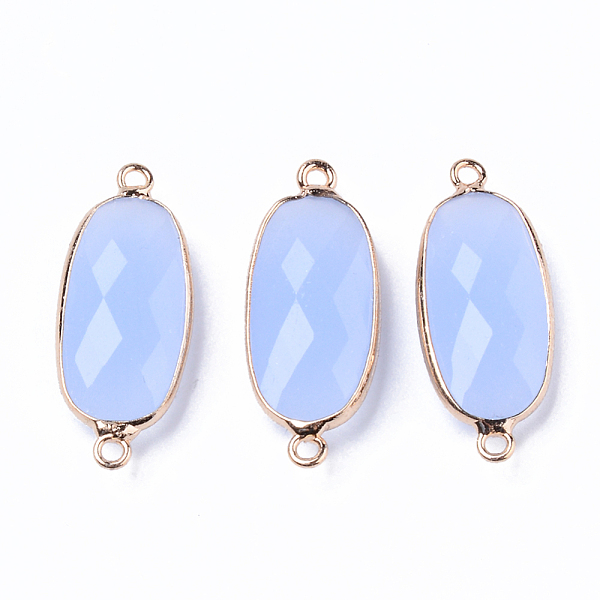 

PandaHall K9 Glass Links Connectors, with Light Gold Plated Edge Brass Loops, Oval, Faceted, Light Sky Blue, 27x11x5.5mm, Hole: 2mm Glass...