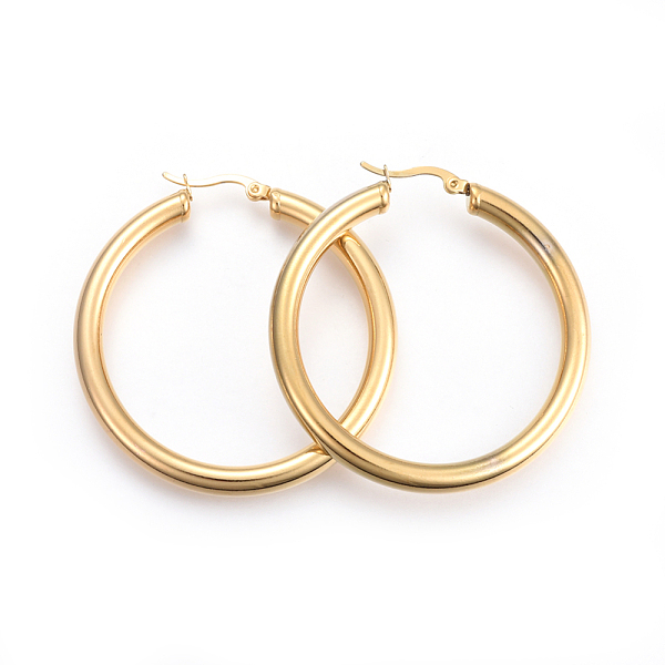 

PandaHall 201 Stainless Steel Big Hoop Earrings, with 304 Stainless Steel Pin, Hypoallergenic Earrings, Ring Shape, Golden, 52x50x5mm, 4...