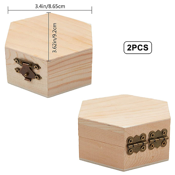 Gorgecraft 2pcs未完成の木製ボックス六角形の木製収納ボックス、ヒンジ付きのふたとdiyイースターアート趣味のジュエリーボックス用のフロントクラスプ
