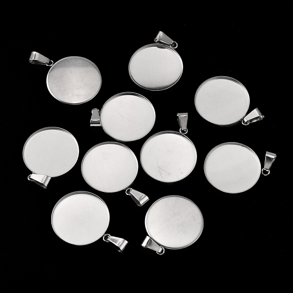 

PandaHall 304 Stainless Steel Pendant Cabochon Settings, Flat Round, Stainless Steel Color, Tray: 25mm, 29x26.5x1.5mm, Hole: 9x4mm, about...