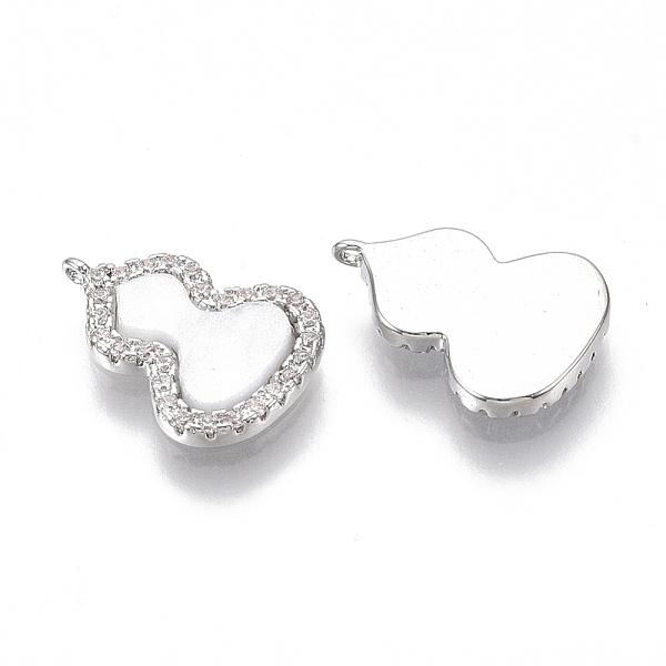 

PandaHall Brass Micro Pave Clear Cubic Zirconia Charms, with White Acrylic, Nickel Free, Gourd, Real Platinum Plated, 13x9.5x1.5mm, Hole...