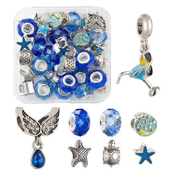 PandaHall DIY Jewelry Making Kits, Including 16Pcs Glass European Beads, 16Pcs Alloy European Beads and 4Pcs Alloy European Dangle Charms...