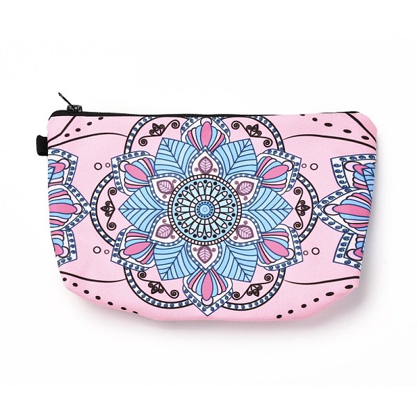 PandaHall Polyester Tarp Zip Cosmetic Pouches, Rectangle with Flower Pattern, Pink, 14.4x21.7x2.1cm Polyester Flower Pink