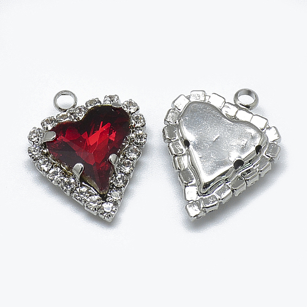 PandaHall Glass Rhinestone Pendants, with Platinum Tone Brass Findings, Heart, Siam, 21x16.5x6mm, Hole: 2mm Brass+Rhinestone Heart PandaHall Glass Rhinestone Pendants, with Platinum Tone Brass Findings, Heart, Siam, 21x16.5x6mm, Hole: 2mm Brass+Rhinestone Heart
