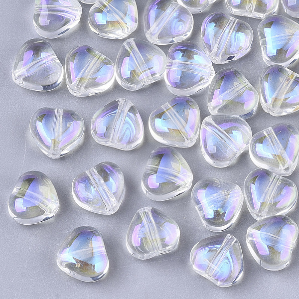 

PandaHall Transparent Glass Beads, AB Color Plated, Heart, Clear AB, 6x6x4mm, Hole: 0.9mm Glass Heart White