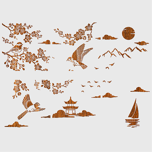 

PandaHall 6Pcs 6 Styles PET Hollow Out Drawing Painting Stencils, for DIY Scrapbook, Photo Album, Floral & Bird & Sun & Mountain Pattern...