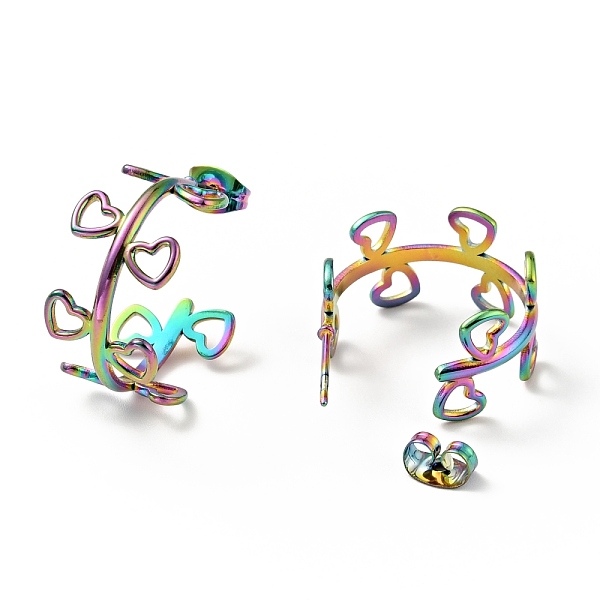 

PandaHall Rainbow Color Heart Wrap Stud Earrings, Ion Plating(IP) 304 Stainless Steel Half Hoop Earrings for Women, 20x25x11.5mm, Pin: 0.8mm...