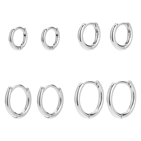 

PandaHall 4Pairs 4 Styles Brass Huggie Hoop Earrings, Real Platinum Plated, 9.5~14.5x10.5~15.5x1.7~2mm, 1 Pair/style Brass