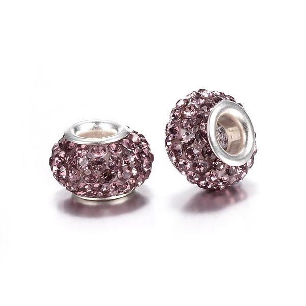 

PandaHall Grade A Rhinestone European Beads, Large Hole Beads, Resin, with Silver Color Plated Brass Core, Rondelle, Light Amethyst, 15x10mm..., Purple