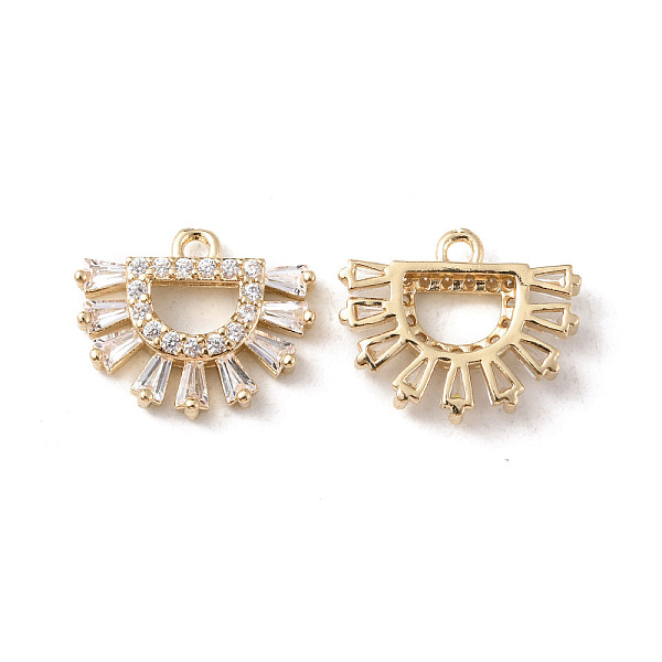 

PandaHall Brass Pave Cubic Zirconia Charms, Half Round Charm, Light Gold, 12.5x15x3mm, Hole: 1.4mm Brass+Cubic Zirconia Half Round Clear