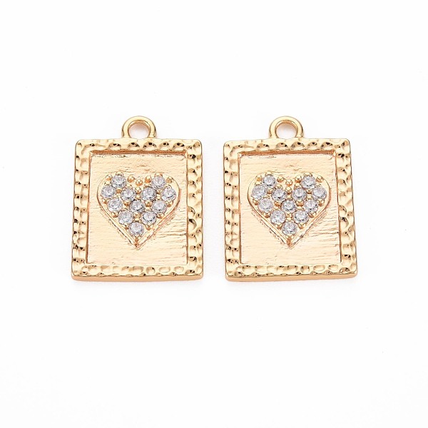 

PandaHall Brass Micro Pave Clear Cubic Zirconia Pendants, Nickel Free, Rectangle with Heart, Real 18K Gold Plated, 19x24x2mm, Hole: 1.8mm...