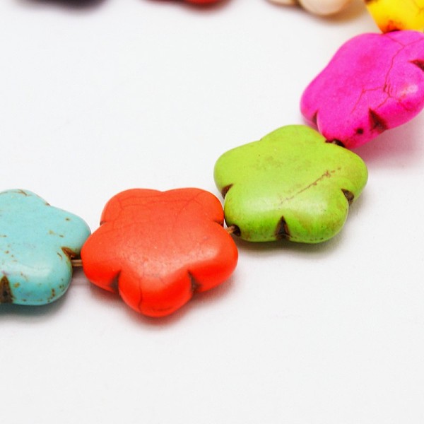 

PandaHall Flower Synthetic Turquoise Beads Strands, Dyed, Mixed Color, 15x15x5mm, Hole: 1mm, about 27pcs/strand, 15.7 inch Synthetic..., Multicolor