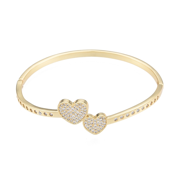 

PandaHall Clear Cubic Zirconia Double Heart Bangles, Brass Jewelry for Women, Real 18K Gold Plated, Inner Diameter: 2-1/8x2-3/8 inch...