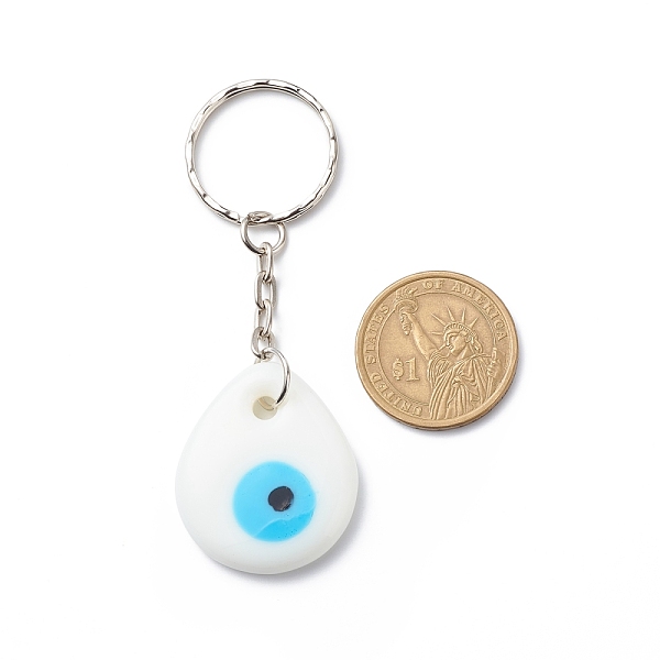 

PandaHall Teardrop Handmade Lampwork Evil Eye Pendants Keychain, with Iron Findings, White, 8.5cm Lampwork Teardrop White