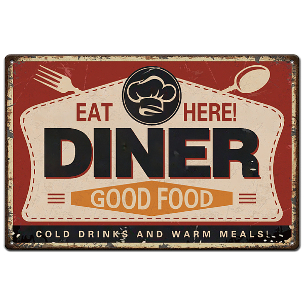 SUPERDANT Eat Here Metal Tin Sign Funny Dining Reminders Signs Retro Metal Poster Vintage Country Art Sign for Home Kitchen Restaurants Cafes Bars Pub Man Cave Wall Decor Plaque Sign