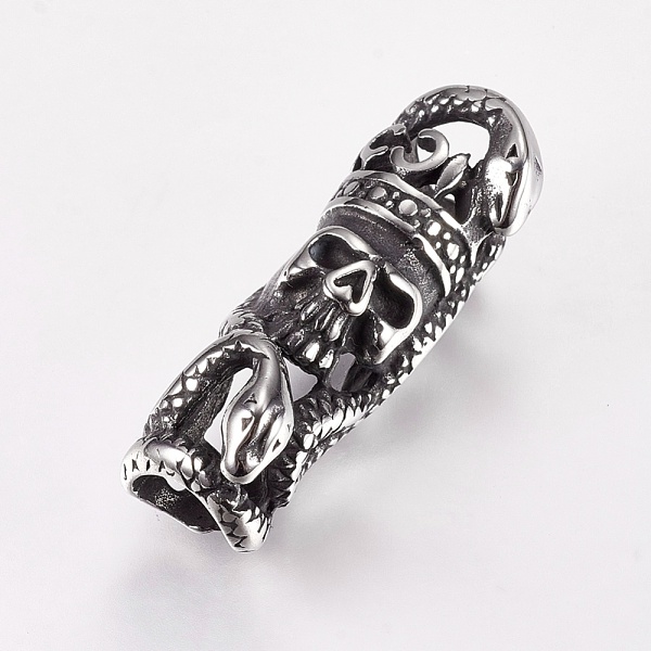 

PandaHall 304 Stainless Steel Hollow Tube Beads, Snake and Skull, Large Hole Beads, Antique Silver, 32x10x12mm, Hole: 6.5mm 304 Stainless...