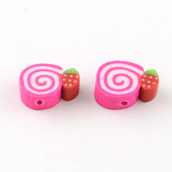 PandaHall Handmade Cake Polymer Clay Beads, Deep Pink, 9~10x12~13x4mm, Hole: 1mm Polymer Clay Food Pink
