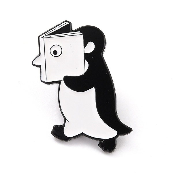 PandaHall Penguin with Book Enamel Pin, Animal Alloy Enamel Brooch for Backpack Clothes, Electrophoresis Black, White, 30.5x23x9.5mm, Pin...
