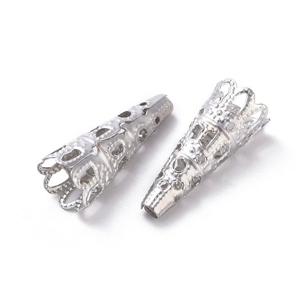 

PandaHall Alloy Bead Caps, Bead Cone, Platinum, 22x8mm, Hole: 2mm Alloy