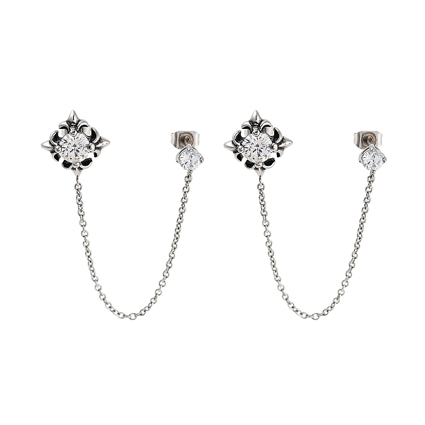 

PandaHall Flower 316 Surgical Stainless Steel Pave Clear Cubic Zirconia Dangle Chains Stud Earrings, Asymmetrical Earrings for Women...