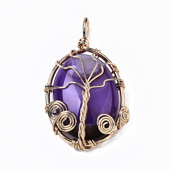 

PandaHall Natural Agate Pendants, Light Gold Copper Wire Wrapped Pendants, Dyed, Oval, Mixed Color, 40~41x22~23x9~11mm, Hole: 3~4mm Natural..., Multicolor