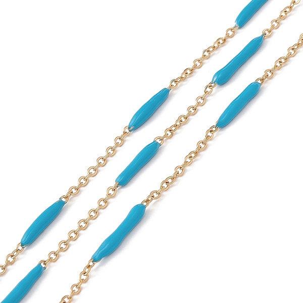 

PandaHall Ion Plating(IP) 304 Stainless Steel Cable Chains, with Oval Enamel Beaded, Unwelded, with Spool, Golden, Deep Sky Blue, Link...