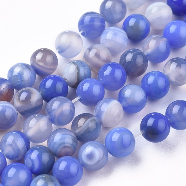 

PandaHall Natural Striped Agate/Banded Agate Beads Strands, Dyed & Heated, Round, Blue, 8mm, Hole: 1.4mm, about 50pcs/strand, 15.75 inch...