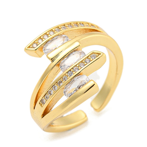 

PandaHall Clear Cubic Zirconia Open Cuff Ring, Brass Wide Finger Rings for Women, Real 16K Gold Plated, 15mm Brass+Cubic Zirconia Clear