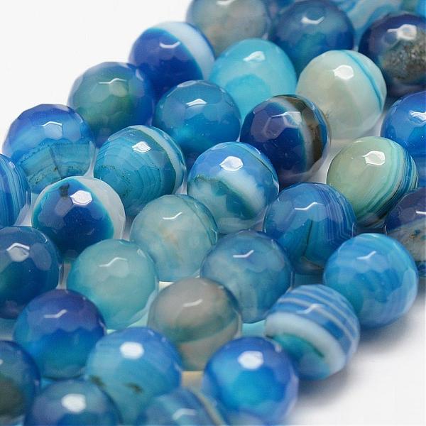 

PandaHall Faceted Natural Striped Agate/Banded Agate Beads Strands, Round, Dyed & Heated, Light Blue, 8mm, Hole: 1mm, about 46~48pcs/strand...