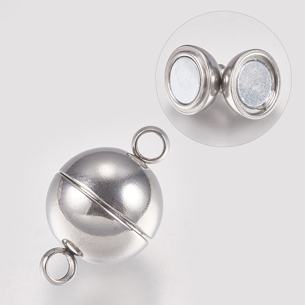 

PandaHall 304 Stainless Steel Magnetic Clasps with Loops, Stainless Steel Color, 19.5x12mm, Hole: 2.2~2.5mm 304 Stainless Steel Round