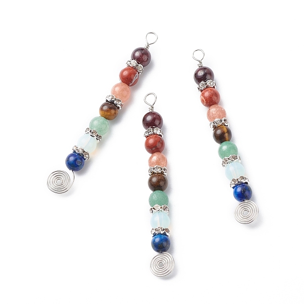 

PandaHall 7 Chakra Mixed Gemstone Copper Wire Wrapped Big Pendants, Gems Crystal Rhinestone Round Charm, Silver, 63x7.5x6mm, Hole: 3.5mm..., Clear