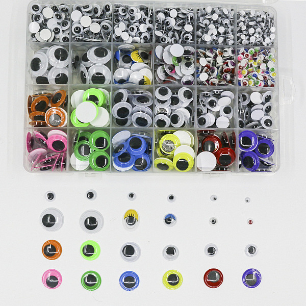 

PandaHall 1Box Craft Plastic Wiggle Googly Eyes Cabochons Set, Half Round, Doll Making Supplies, Mixed Color, 1680pcs/box Plastic Half..., Multicolor