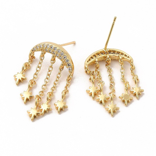 

PandaHall Cubic Zirconia Double Horn with Star Chandelier Earrings, Real 18K Gold Plated Brass Tassel Drop Earrings for Women, Cadmium Free..., Clear