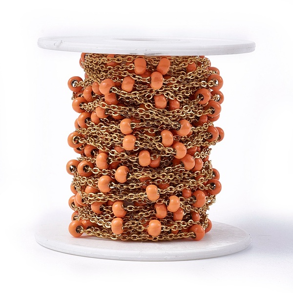 

PandaHall Ion Plating(IP) 304 Stainless Steel Cable Chains, with Beads, Enamel and Spool, Soldered, Flat Oval , Orange, 4.9x3.4mm, about...