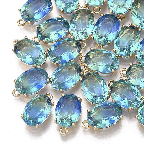 

PandaHall Glass Pendants, with Brass Findings, Faceted, Oval, Golden, Colorful, 17x13.5x7mm, Hole: 1.5mm Brass+Glass Others
