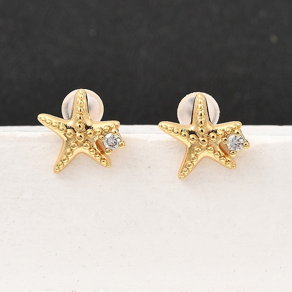 Brass Micro Pave Clear Cubic Zirconia Stud Earrings