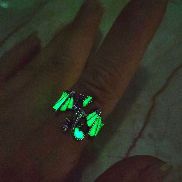 

PandaHall Luminaries Enamel Dragon Open Cuff Ring, Glow In The Dark Alloy Chunky Wide Ring for Women, Medium Spring Green, Inner Diameter...